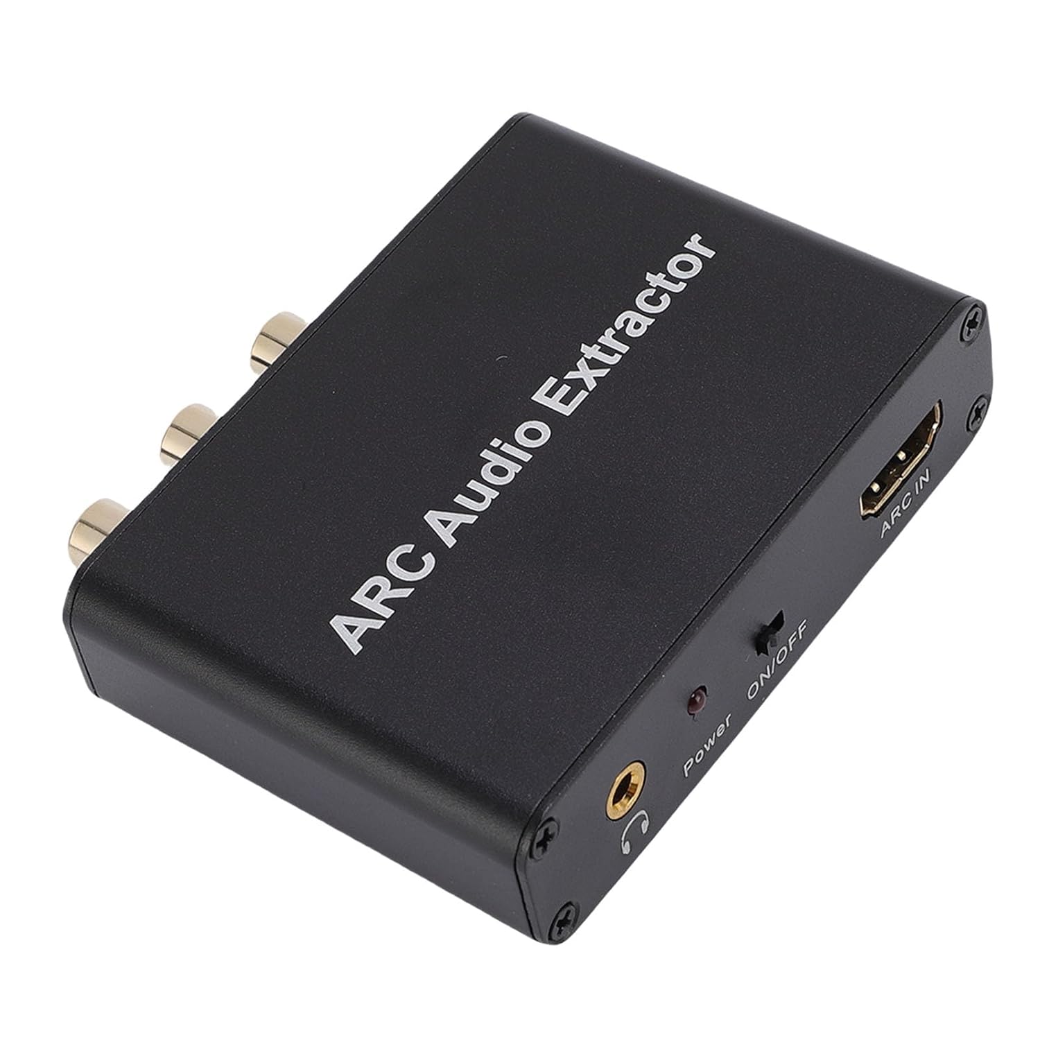 En angle view of the Bewinner ARC Adapter showing the ARC IN port and power switch.