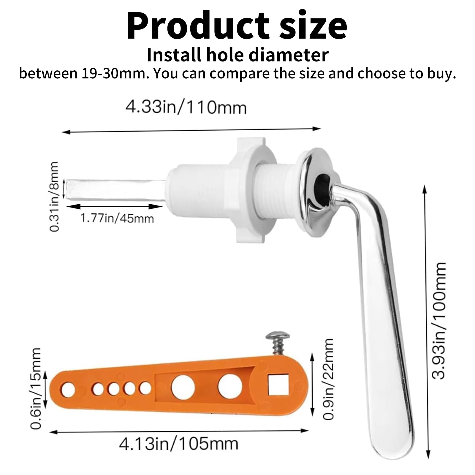 Wjelet 1Pcs Toilet Flush Handle, Toilet Flush Handle Replacement, Chrome Plated Metal Cistern Lever with Adjustable Arm, Durable - Image 2