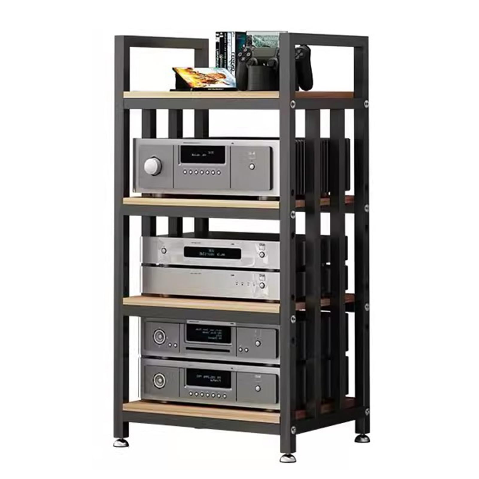 ROHCGHC Audio Rack Tower, HiFi Rack Floor Standing Stereo Stand Cabinet, 4 Tier Audio-video Shelving for Speaker/Record Player/Component(Black)