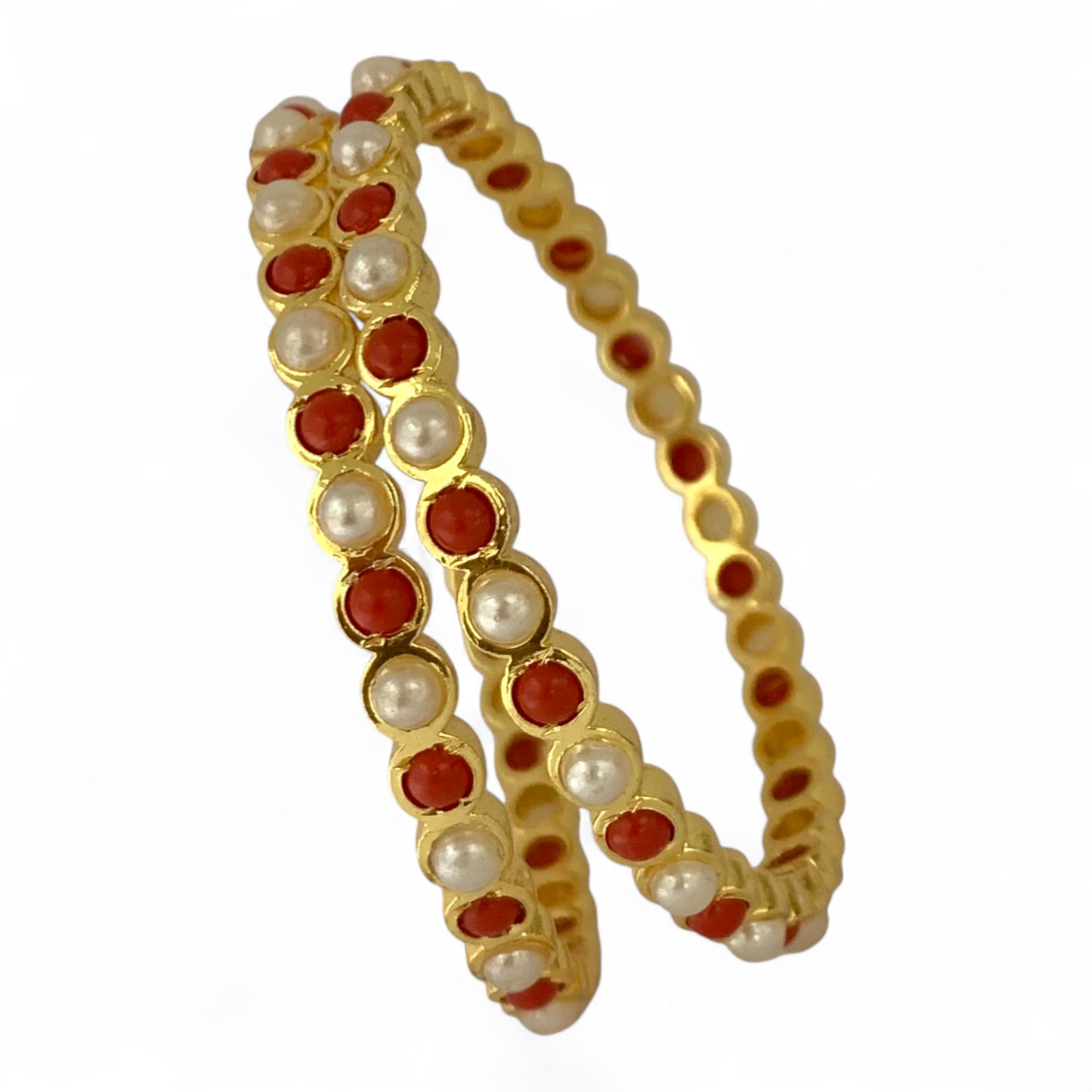 Bangles for Girls & Women | Micro Gold | AD CZ Diamond Studded | Set of 2 | Traditional, Wedding & Festival Wear Jewelry_SD (Munga Moti-Bangles-2.4)