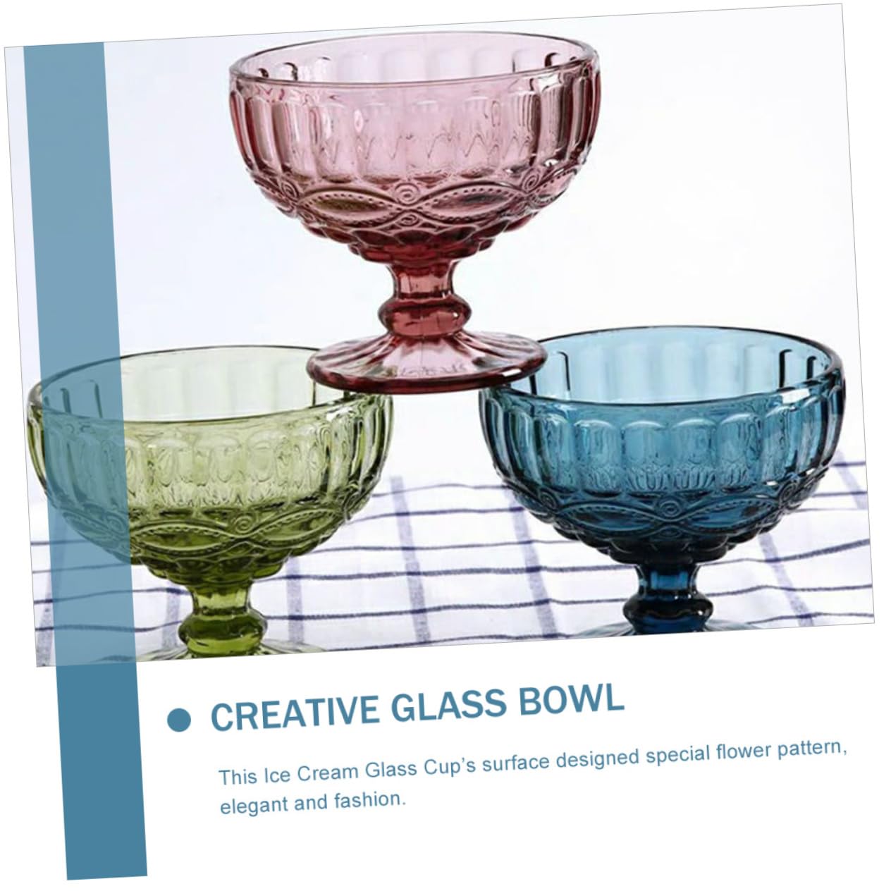 DECHOUS Transparente Eisbecher und Sicher aus Glas 3 Stück Hitzebeständig mit Elegantem Blumenmuster für Festliche Anlässe und Restaurants