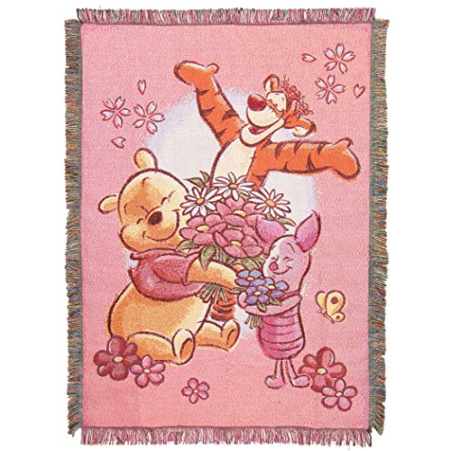 Image of Northwest Winnie The Pooh Woven Tapestry Throw Blanket, 48" x 60", Flower Power