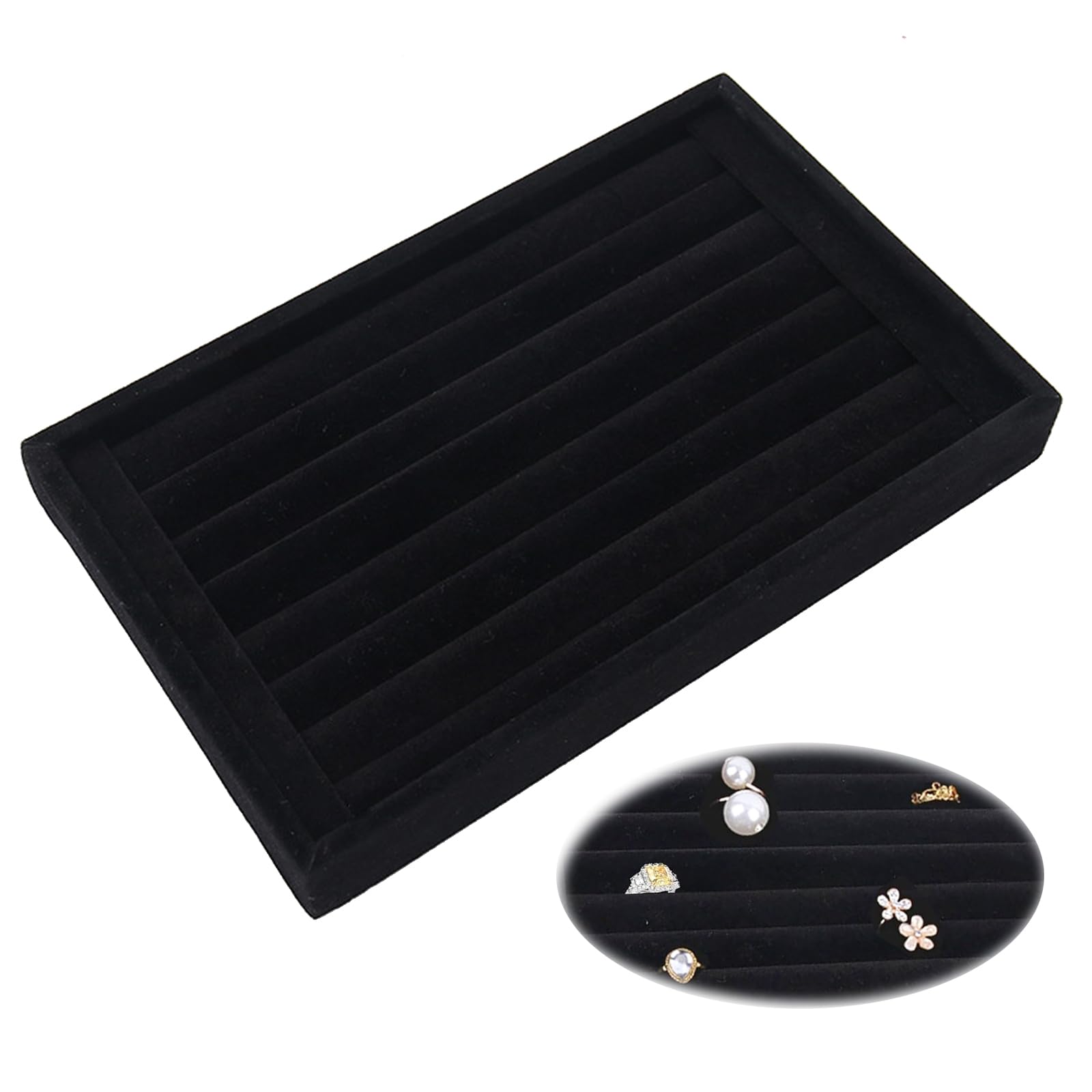 Organizer Velluto Nero DOITOOL Set 5 Vassoi Velluto Nero Per Gioielli - Display 28x18cm Con Inserti Schiuma Vetrina Gioielli Nera - Foto 5