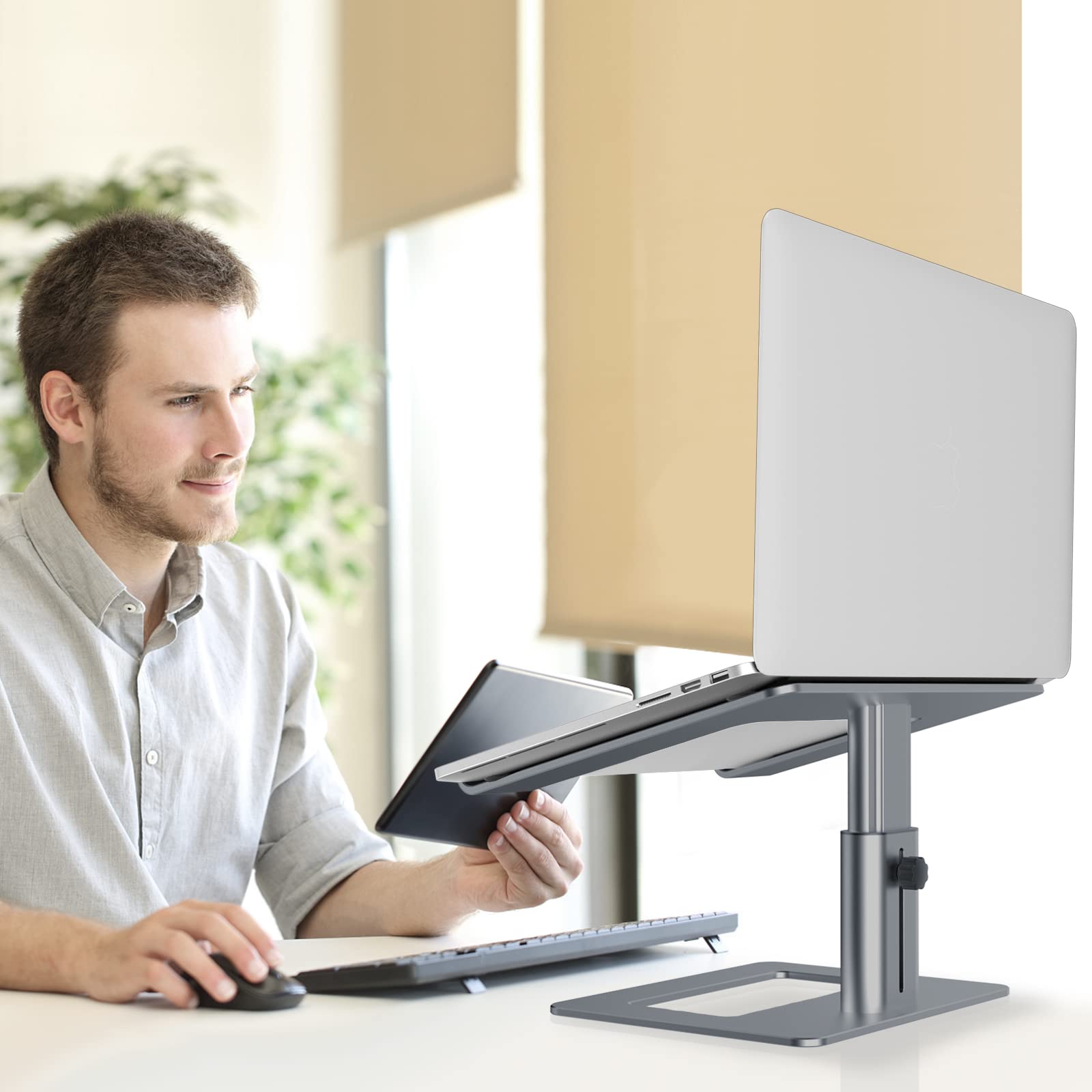 GOKEDA Supporto per computer portatile, ergonomico regolabile, supporto per altezza in lega di alluminio, compatibile con MacBook Air Pro, Dell, HP, Lenovo Samsung (più laptop da 11 a 17 pollici)