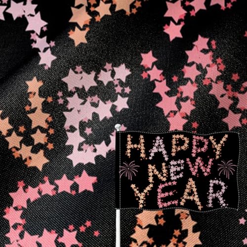 Drapeau Happy New Year en toile de jute double face avec étoiles colorées
