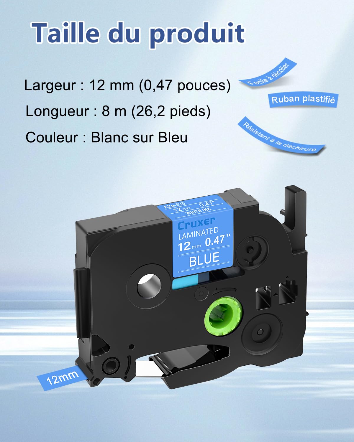 Cruxer Lot de 20 Compatible TZE-535 pour P-touch Blanc sur Bleu 12 mm