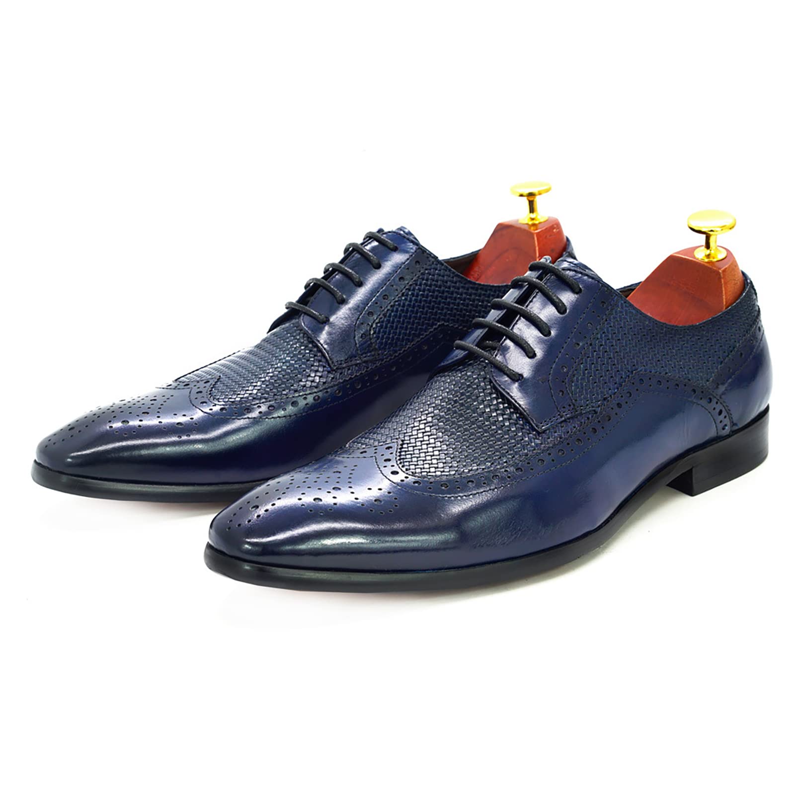 Herren Formale Oxford-Schuhe Lässige Wingtip-Derbys Klassische Brogues zum Schnüren Geschäftliche Hochzeitsfeier,Blue-44