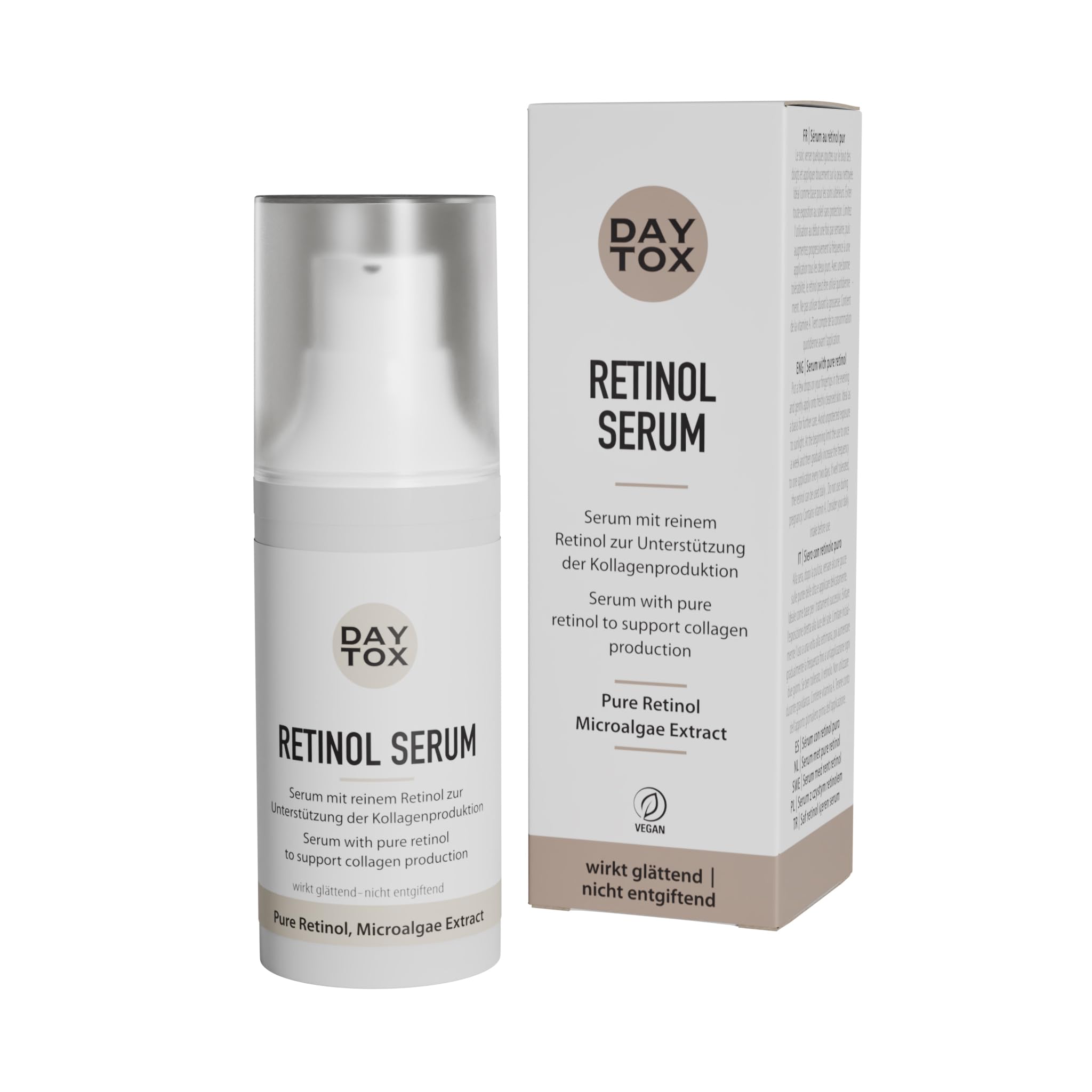 Gesichtsserum Anti Aging mit reinem Retinol - mildert Falten & Pigmentflecken, bekämpft unreine Haut - für alle Hauttypen - vegan & parfümfrei, DAYTOX Retinol Serum - 30ml