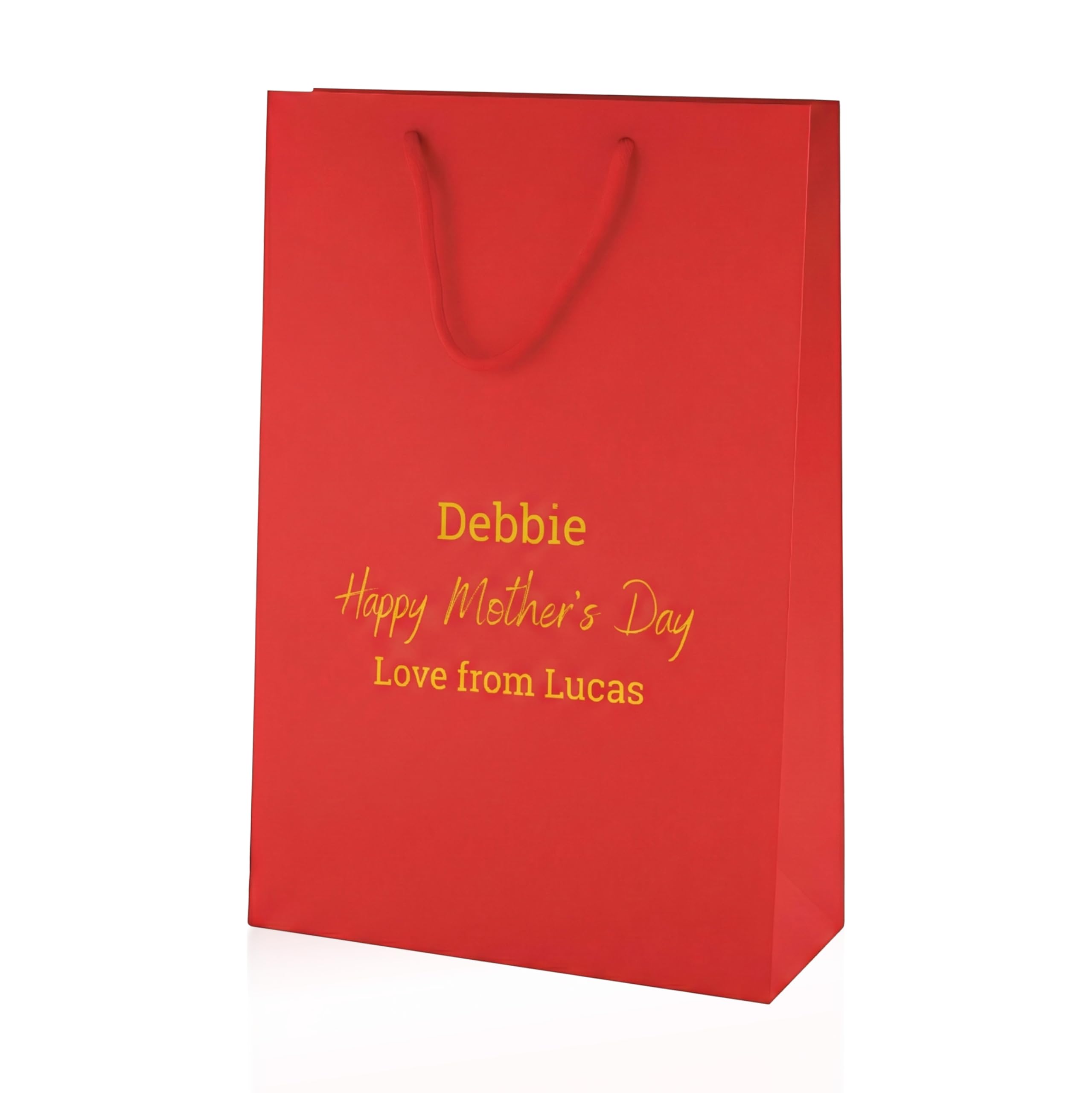 COOKIES AND KOALAS Personalised Mother’s Day Gift Bag – Luxury Red Foil Printed Gift Bag – Medium Tall 25×36×10 cm – Custom Gold or Silver Foil Name – Reusable Mother’s Day Gift Packaging for Mum