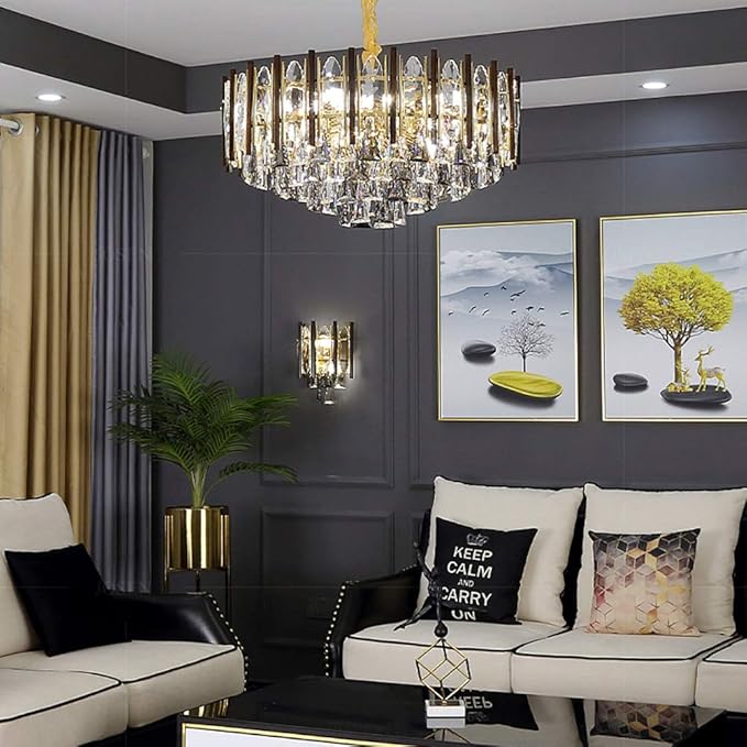 NSXBY Postmoderne kristallen kroonluchter lichten, eenvoudige sfeer tijdens verlichting, slaapkamer eetkamer woonkamer huis, creatieve persoonlijkheid kristallen kroonluchter-goud en zwart 75 * 45cm photo 3