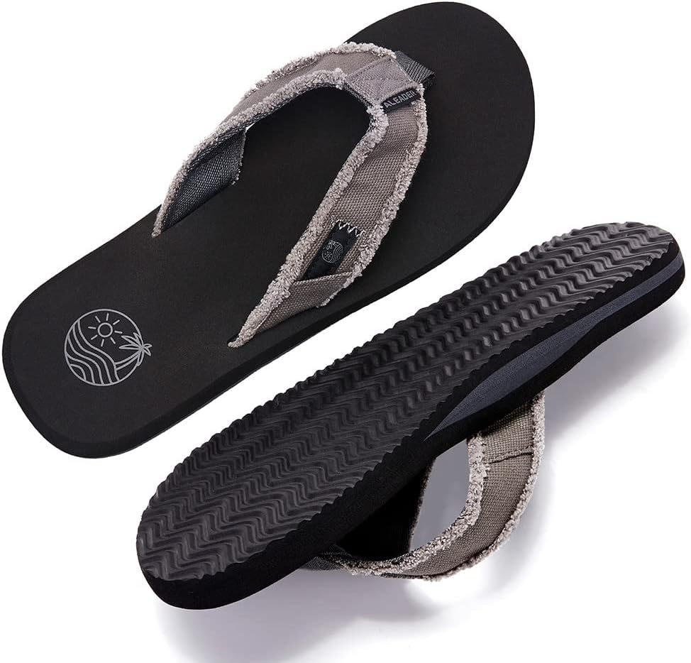 ALEADER Mens Canvas Flip Flops, Beach Thong Sandals, Lightweight & Comfort