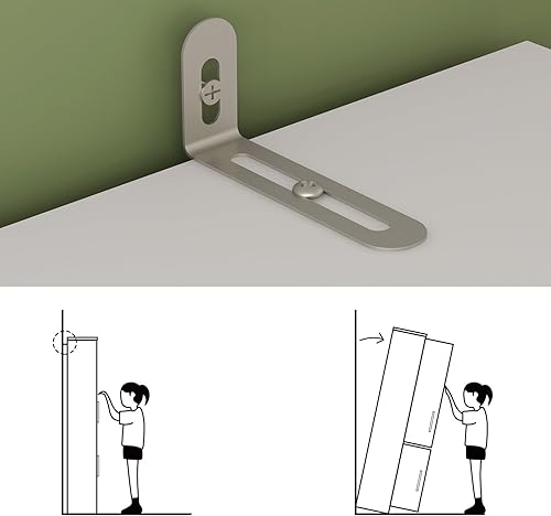 Miniatura 7 de Hitow Armario de 2 puertas, armario de almacenamiento con estante de 3 niveles y barra para colgar, armario delgado y estrecho para organizador de