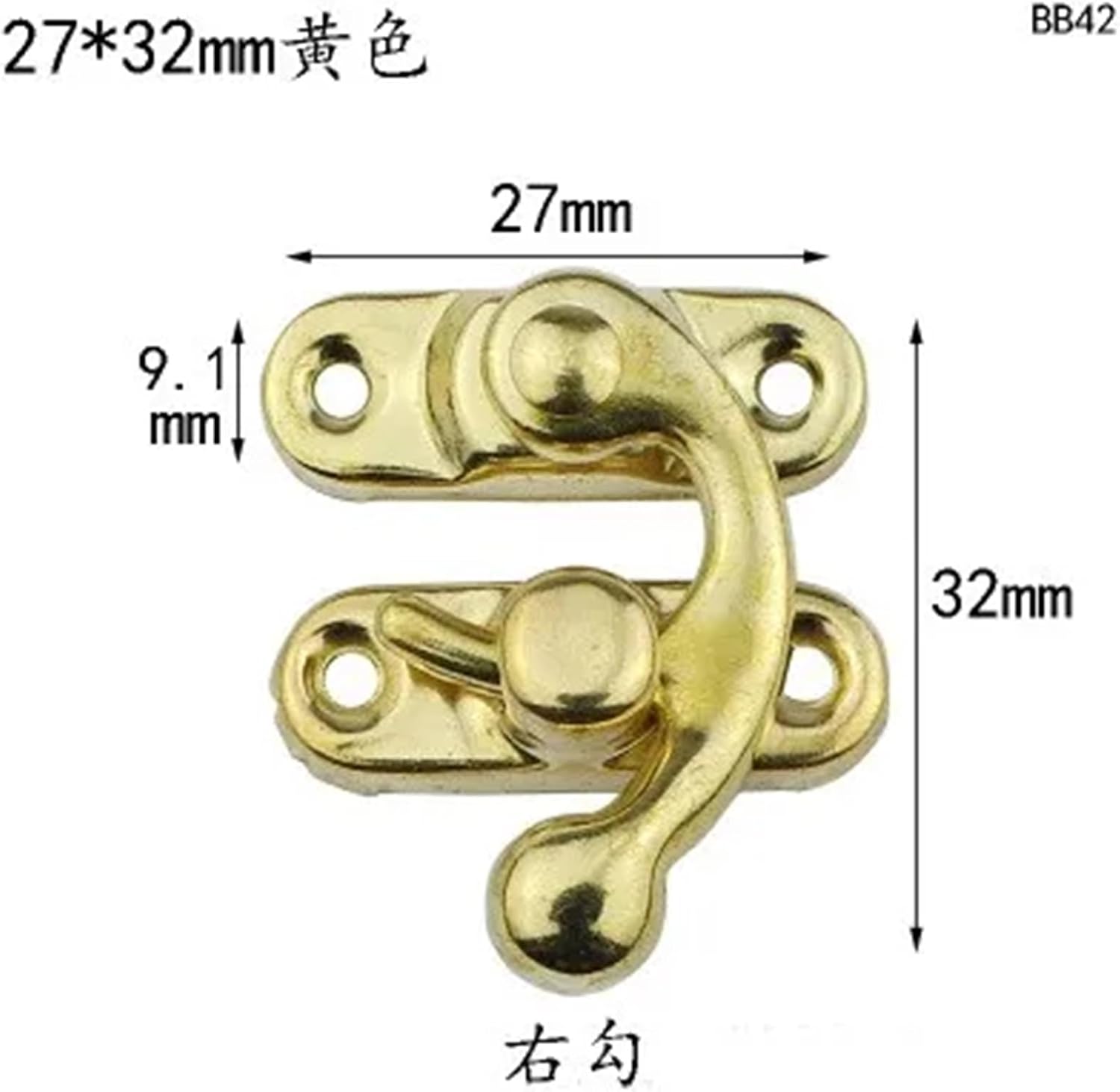 10Pcs Small Antique Metal Lock Decorative Hasps Hook Gift Wooden Jewelry Box Padlock DIY Supplies for Furniture Hardware(Gold Right)