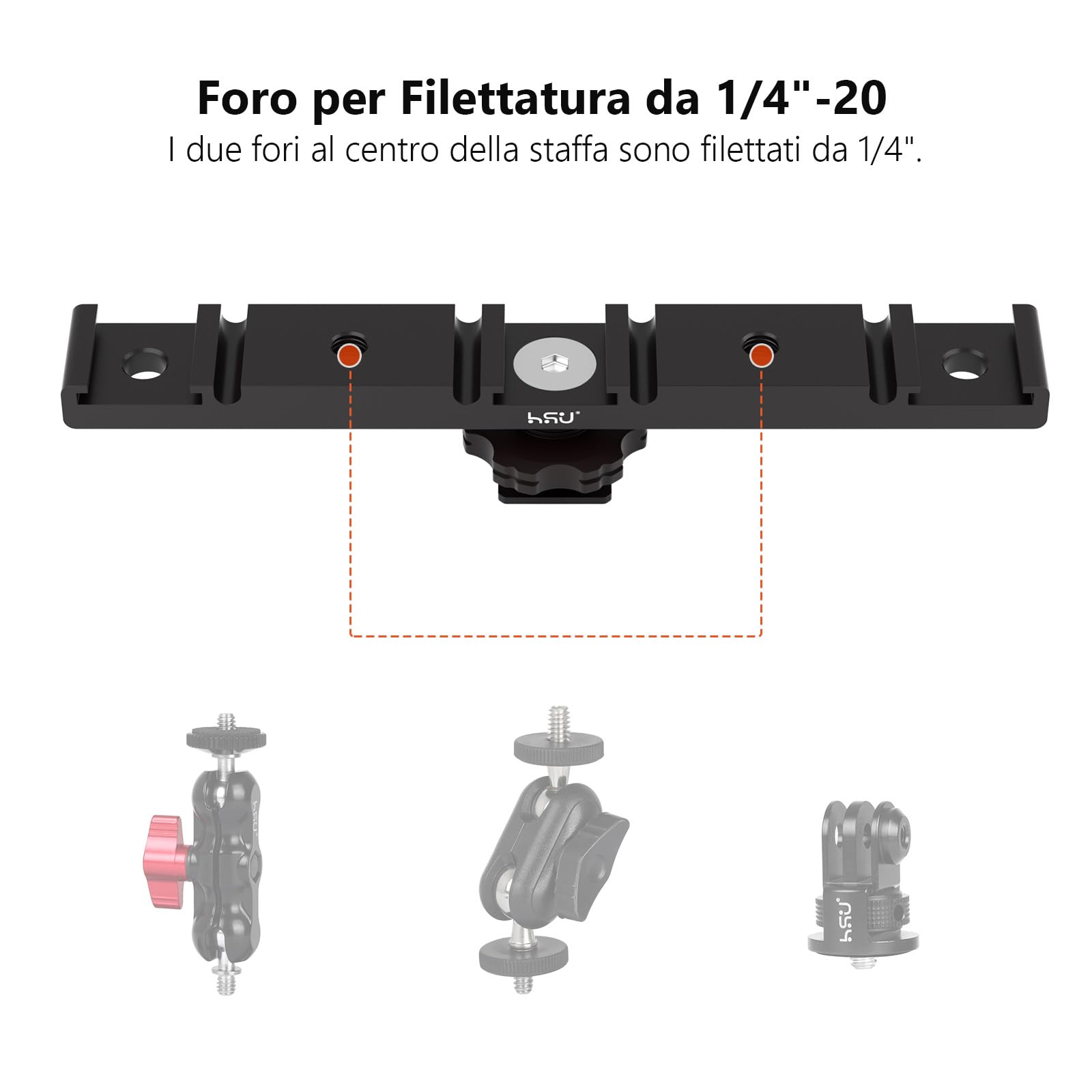 HSU Staffa Adattatore Scarpa Calda, Tripla Supporto Scarpa Fredda per Flash Esterno Microfono LED Monitor Video Accessori per Fotocamere (Modello più lungo)