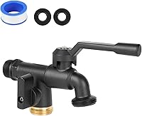 WLEMFWY Frost-Proof Heavy Duty Matte Black Brass Garden Faucet - Wall Mounted Double Outlet Spigot, 1/2" or 3/4" Inlet for Outdoor Balcony Laundry