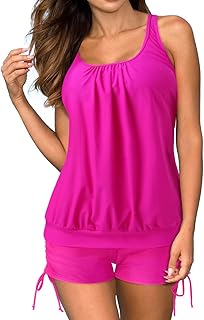 Traje de baño tankini con pantalones cortos, estampado de cintura alta, control de barriga, traje de baño de 2 piezas, talla grande, tankini de 2 piezas con corte favorecedor, trajes de baño largos