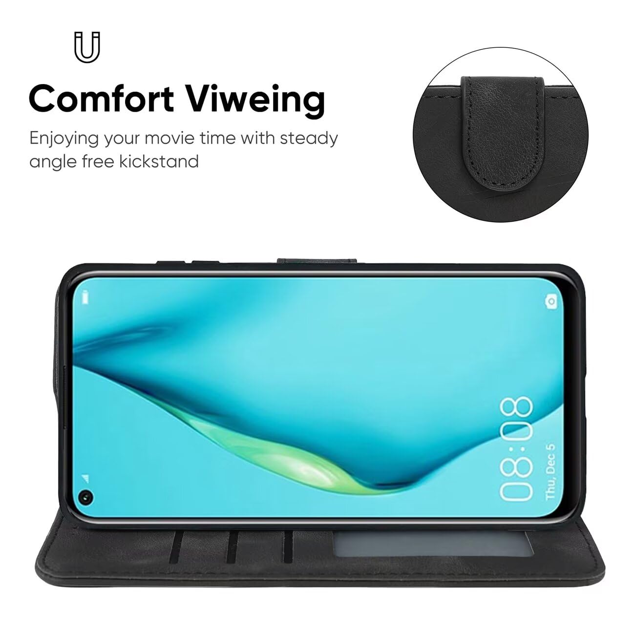 Wanyuexes Case for Huawei P40 Lite/Nova 6 SE/Nova 7i JNY-L21A Wallet Case with Tempered Glass Screen Protector - Image 3