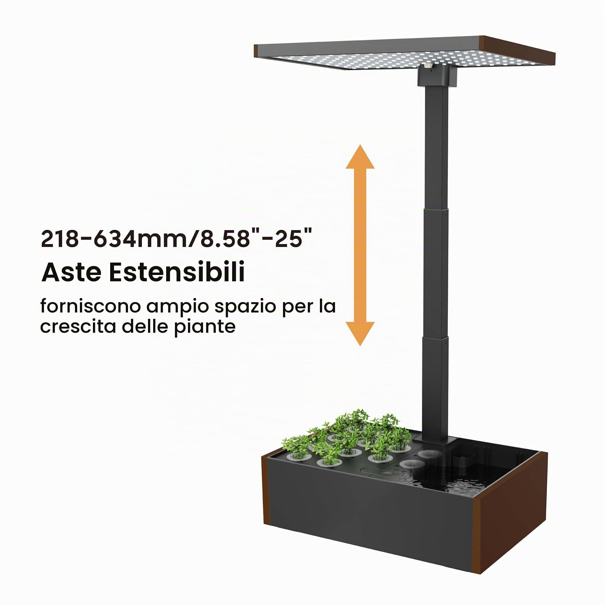 Wiltec Serra idroponica, Set per Coltivazione idroponica in casa, con Pannello di Controllo e LED, Serbatoio Acqua 9,8 l, Altezza Regolabile, Marrone