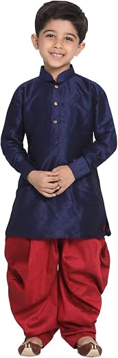 Vastramay Boys Linen Cotton Kurta Set for Independence Day Celebrations- Digital Floral Print Ethnic Wear with Mandarin Co...