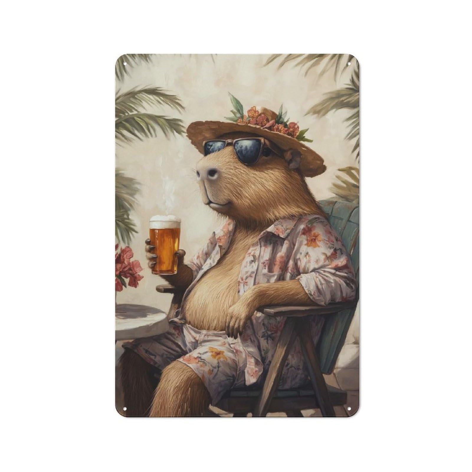 Junmoney Style-9 Rustic Metal Sign With Capybara In Sunglasses Design 30X20cm, Country Vintage Cottage Wall Art For Kitchen, Cottage, Porch Or Garden Room