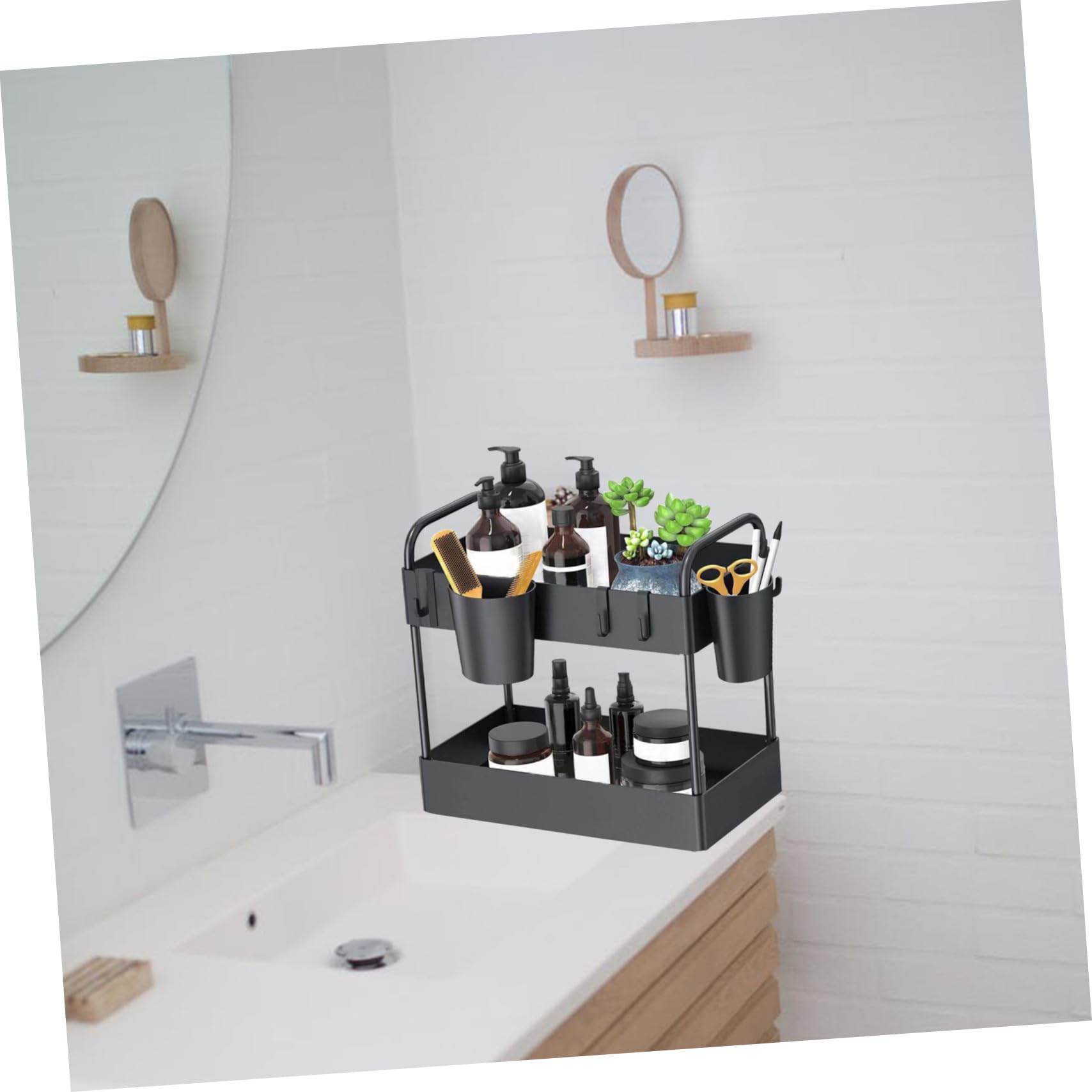 SOLUSTRE Scaffale Portaoggetti Sottolavello Cucina Organizer per Condimenti e Utensili in Acciaio al Carbonio Resistente Elevate capacità Carico per Armadi e Dispense