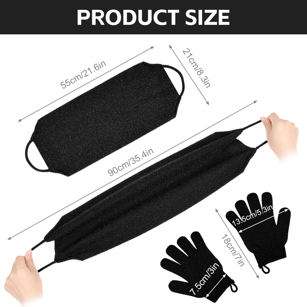 Vicloon Gant de Douche Exfoliante, 4PCS Gants de Bain Exfoliants, 1PCS Sangle de Bain, Gommage Du Dos pour La Douche, Élimine Peaux Mortes, Poils Incarnés, Impuretés, Toutes Peaux (Noir)