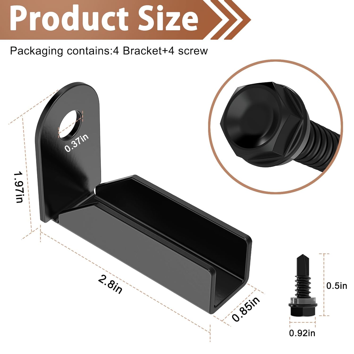 24 Pack Black Carbon Steel Fence Mounting Brackets for 1" x 1" Square Rails, Fence Panel Internal Connectors