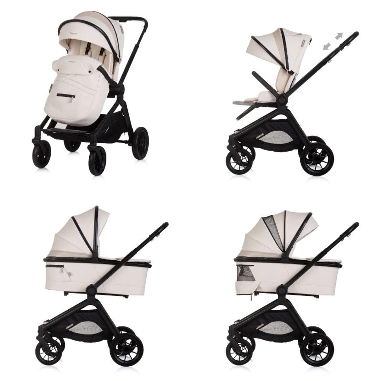 Chipolino Kombikinderwagen Magnum 3 in 1 Babywanne Sportsitz i-Size Babyschale creme