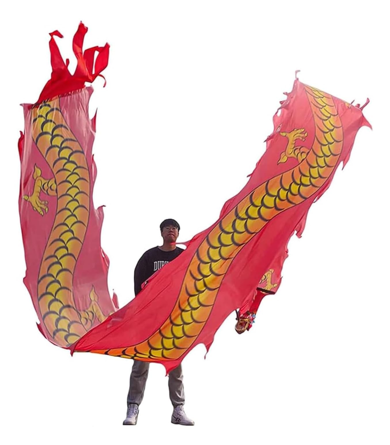 Drago Cinese per Feste Nastro di Danza del Drago con Streamer Seta in Tessuto Testa Fluida Che Agita La Leone Lanciata Feste Cinesi in Italia(A,10m/33ft)