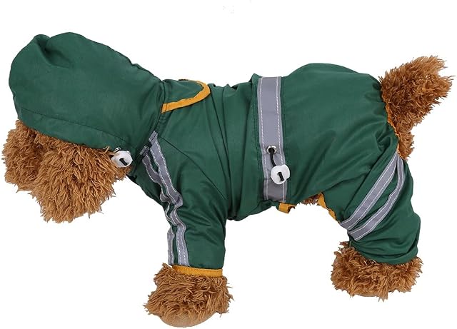 Pet Raincoat, Waterproof Jacket Cat Dog Hood Rain Coat Reflective Jumpsuit Apparel(Green M)