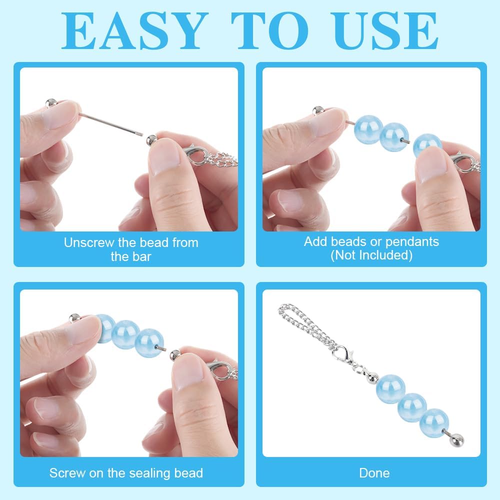 16PCS Beadable Keychain Bar Bulk, Metal Blank Beaded Keychain Bar for Beads DIY Crafts Charms Jewelry Making Supplies - Image 6