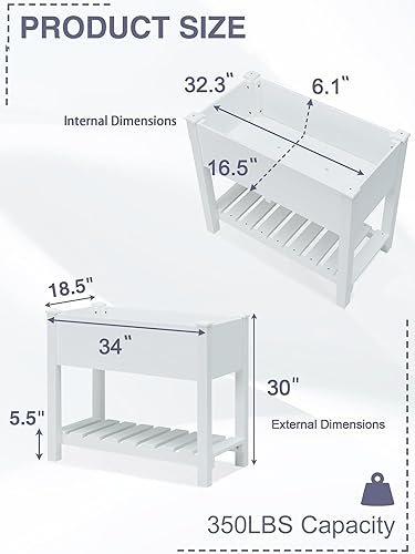 Miniatura 2 de Psilvam Maceta elevada para jardín, camas de jardín elevadas de madera de polietileno al aire libre con estantes de almacenamiento y lonas, superior