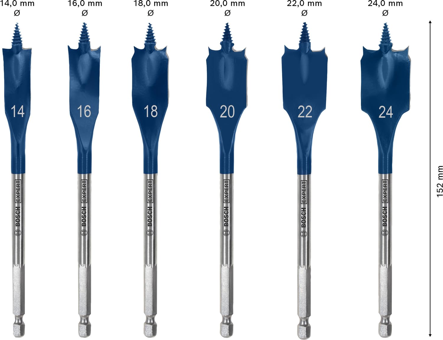 Bosch 6x EXPERT Self Cut Speed Flachfräsbohrer-Sets (für Weichholz, Spanplatte, Ø 14-24 mm, Professional Zubehör Bohrmaschine)