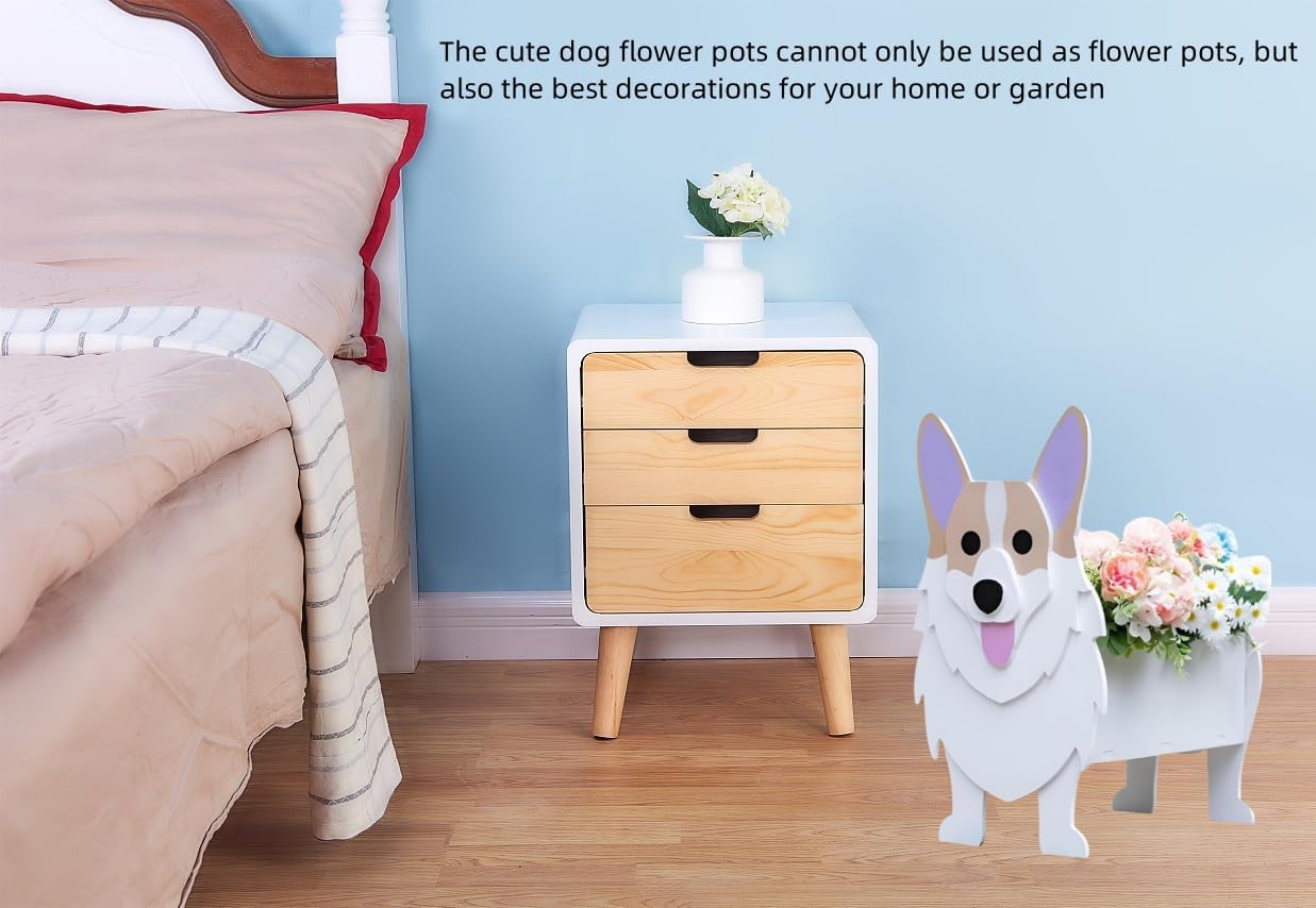 MerciL Dog Planter Plant Pot Creative Cute Dog Flower Pot for Garden Decoration, Plant Container Holder for Indoor/Outdoor, Animal Shaped Planter Pot Suitable for Pet Lover (Corgi Planter)