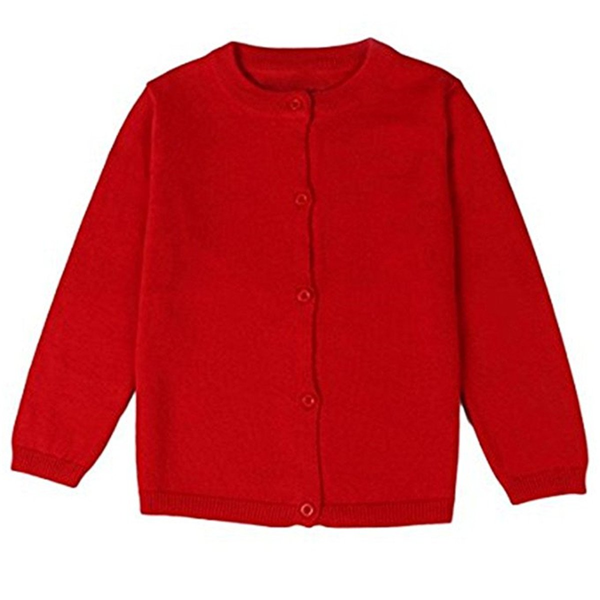 FAIRYRAINLittle Girls Cute Crew Neck Button-Down Solid Fine Knit Cardigan Sweaters