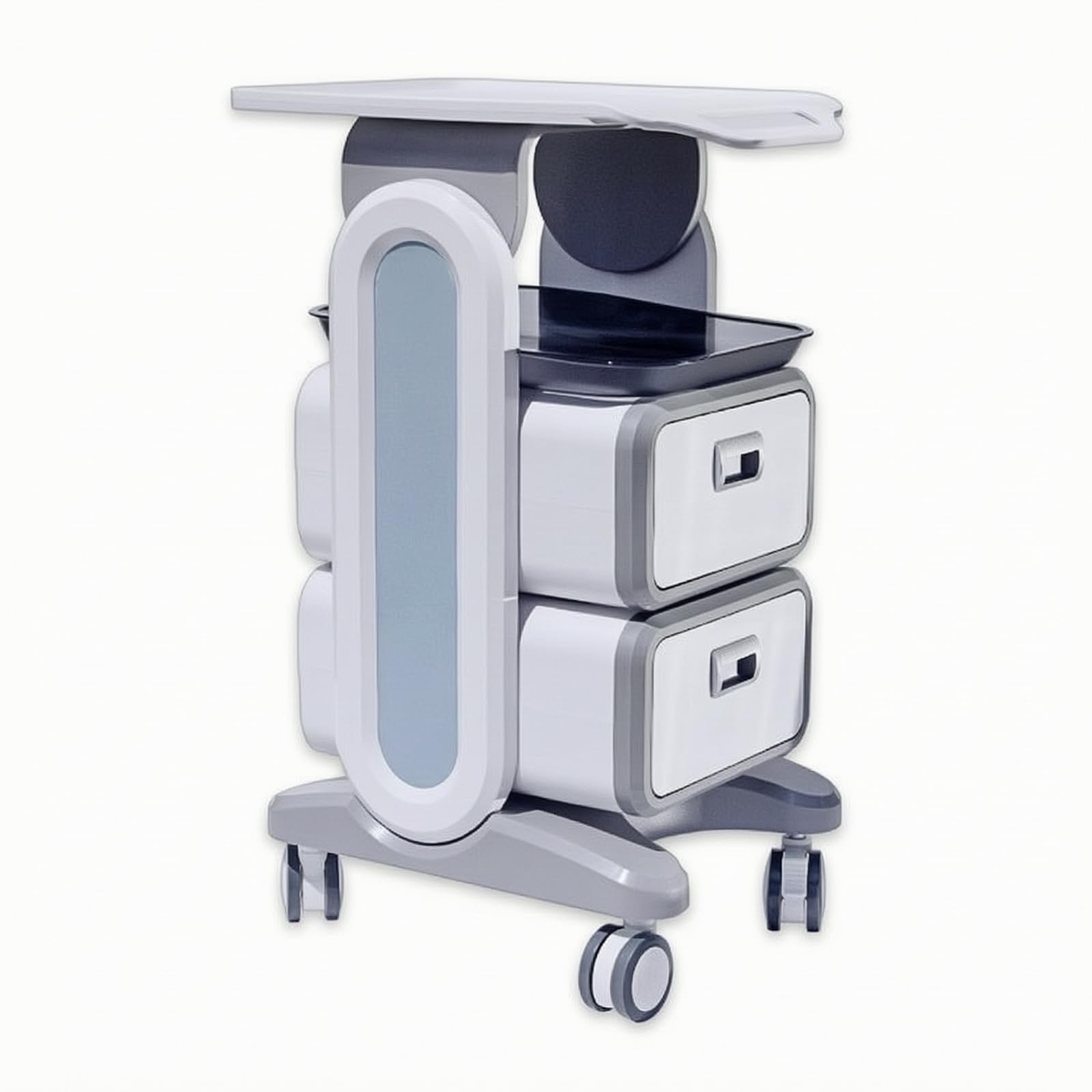 Amagogo Carro de Peluquería Profesional Mueble de Salón con Bandeja Compartimento Abierto y Dos Cajones Extraíbles en Plástico con Ruedas Adecuado para SPA Barbería Centro de Estética