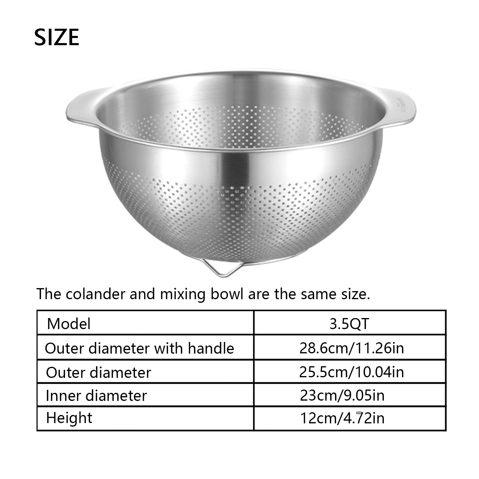Microwell scolapasta in acciaio inox 18/8, grande capacità 3,5 qt, con manico, cestino per alimenti da cucina, per lavare verdure, frutta, riso e pasta (colore primario, 3,5 QT+ciotola da 3,5 QT)