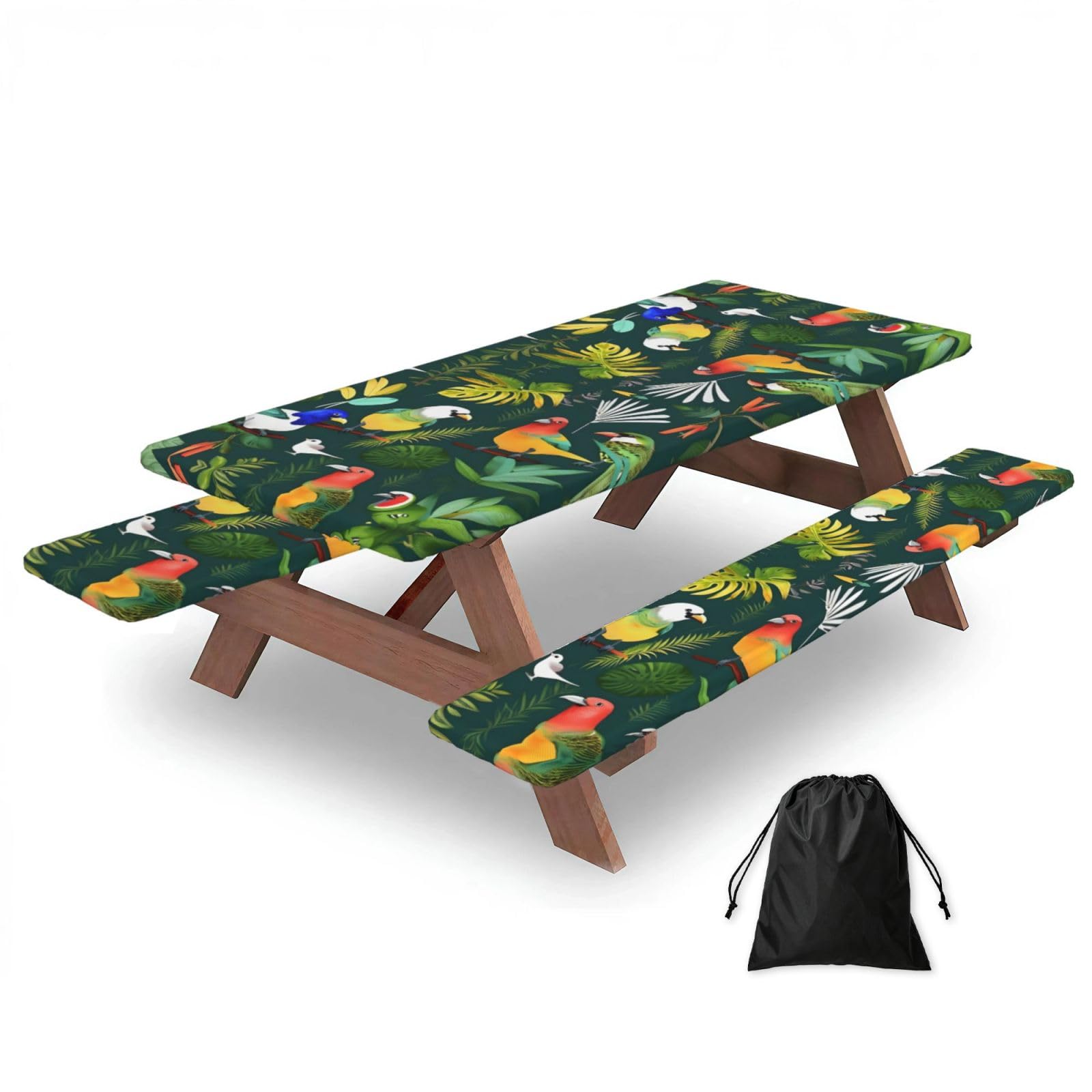 Tropical Birds And Plant Leaf Print 3 Pack Wipeable Picnic Bench Cover And Table Cover Lightweight Table Cloth For Camping Outdoor