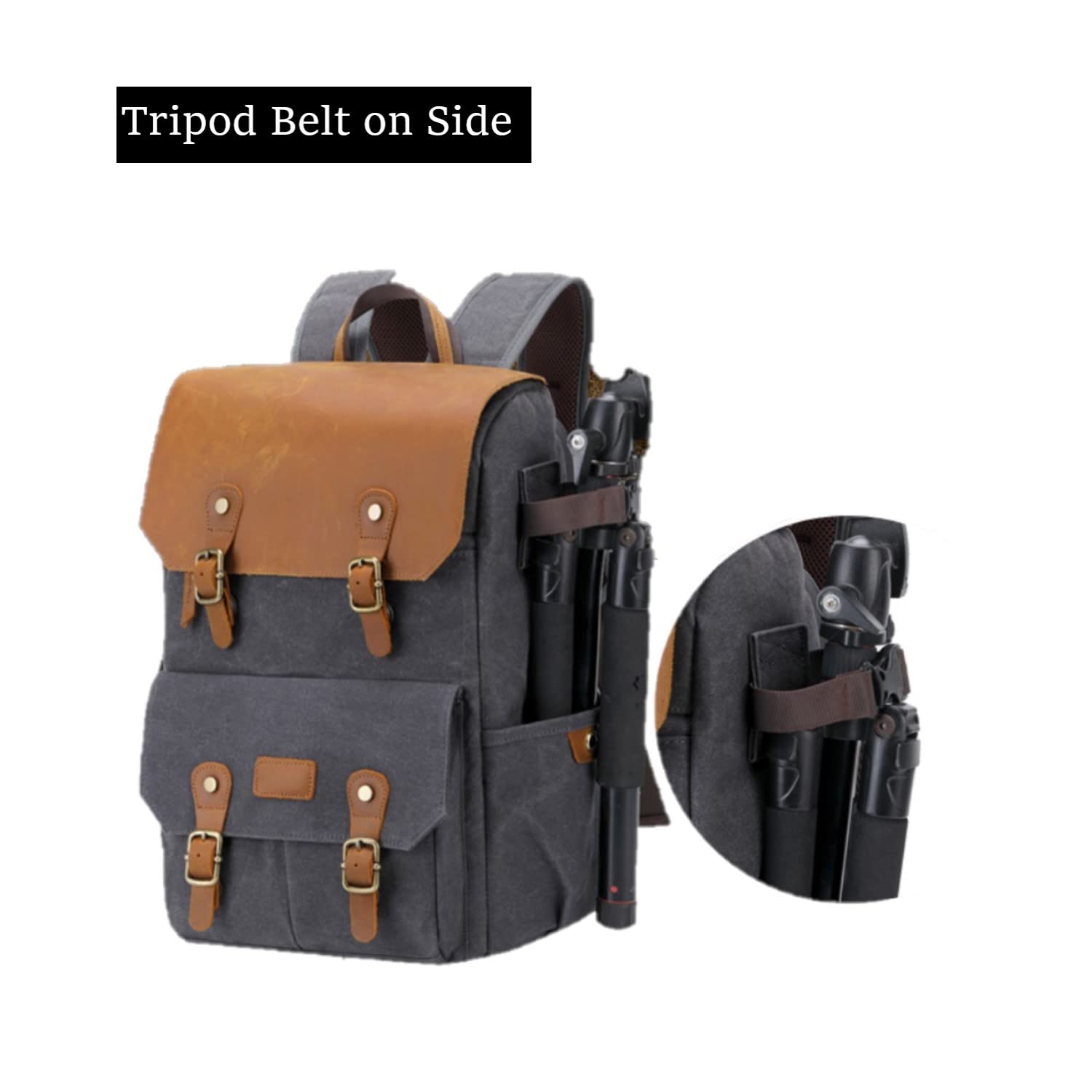 Zaino da viaggio in tela Batik impermeabile retrò kaki borsa a tracolla per portatile con cintura treppiede per Canon EOS 6D, 6D II, 6D III, 6D IV con obiettivo EF-S 17-85mm o obiettivo EF-S 18-135mm