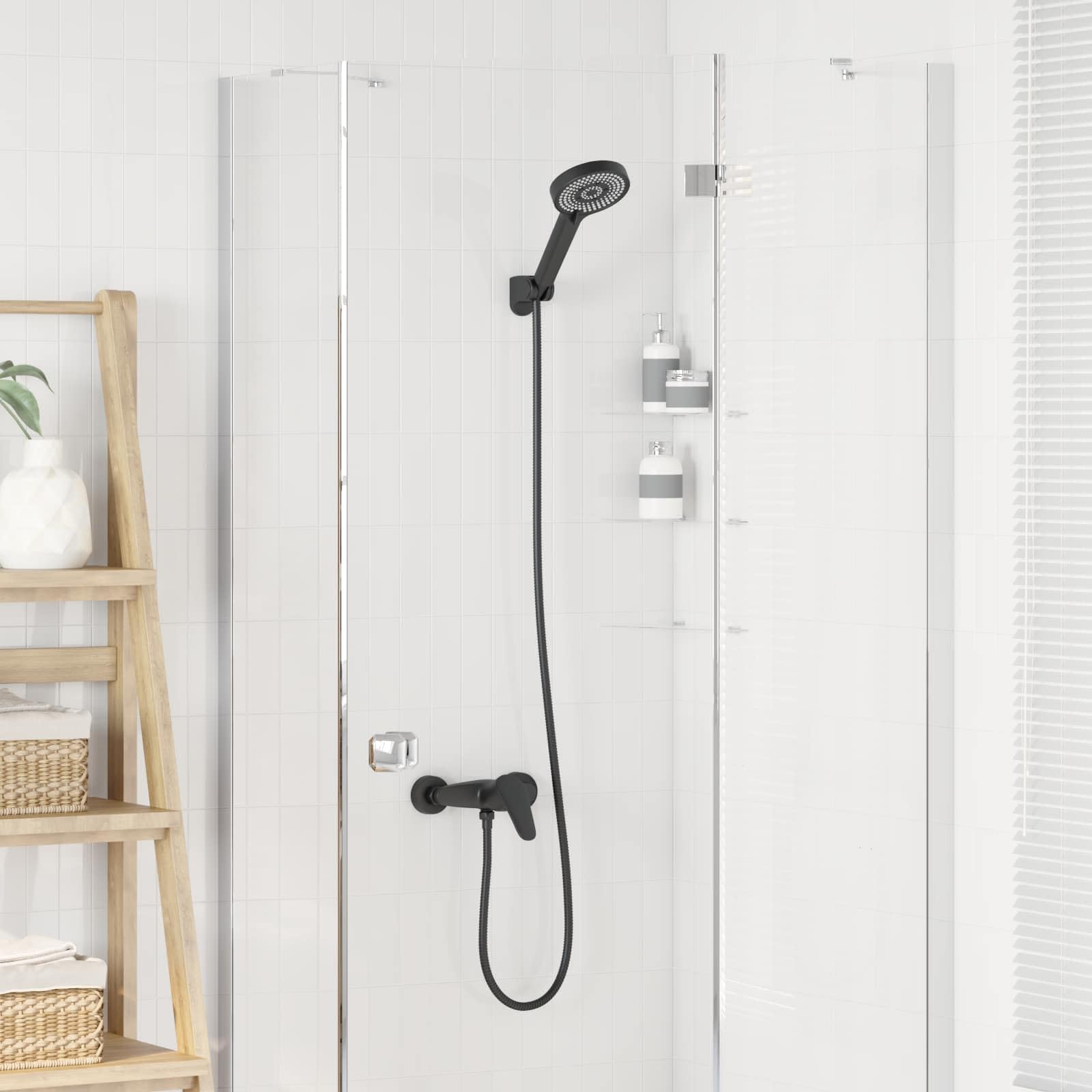 Juego de alcachofa de ducha negra G 1 2 pulgadas con alcachofa de mano, cabezal de ducha de latón y plástico, compacto, rectangular, ahorro de agua con 5 tipos de chorro, ideal para baño, spa