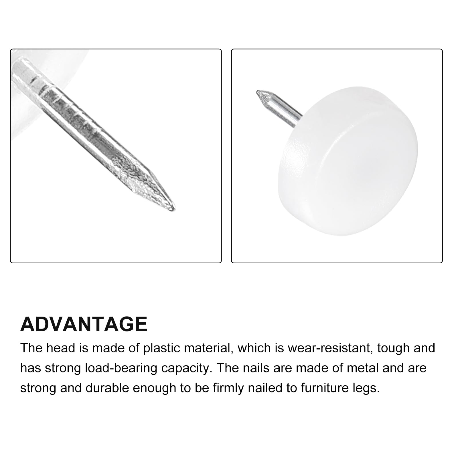 METALLIXITY Gwóźdź do mebli (14 mm/0,55 cala) 60 szt., plastikowe okrągłe ślizgacze na krzesło - do krzeseł, sofy, mebli, suwaków, ochraniacz, podkładka, biały