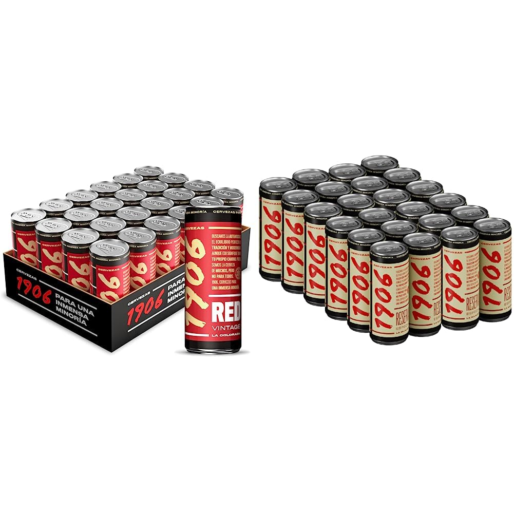 Cerveza 1906 Red Vintage Pack 24x33cl latas & Cerveza Reserva Especial - Paquete de 24 latas de 330 ml – Bebida alcohólica 6,5% de volumen en alcohol