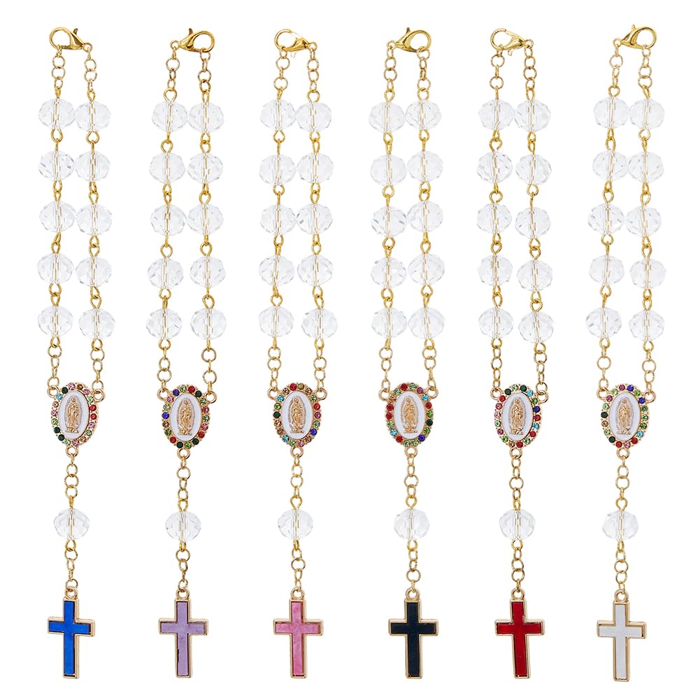 SUPERFINDINGS Rosario cruzado para espejo de coche, 6 uds colgante espejo interior de coche, adorno de aleación de esmalte, cuentas de cristal, adorno para atrapasueños, accesorios para mujeres y