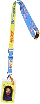 Childs Play Horror Movie Chucky Doll ID Lanyard Badge Holder w Character Card and Chucky Doll Logo Rubber Charm Pendant