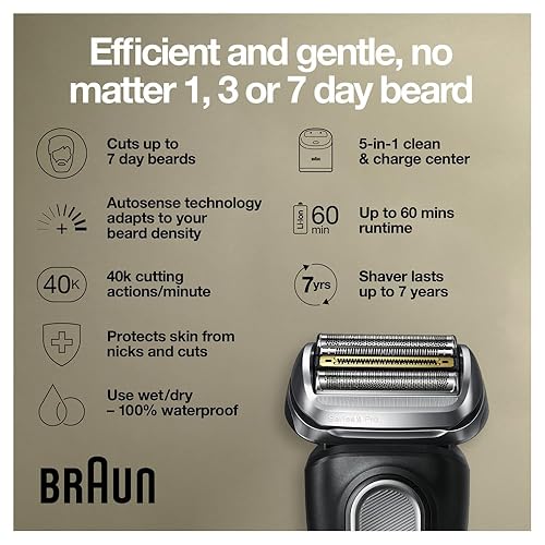 Miniatura 4 de Braun Maquinilla de afeitar eléctrica afeitadora impermeable para hombres serie 9 Pro 9460cc afeitado húmedo y seco con recortadora de barba ProLift