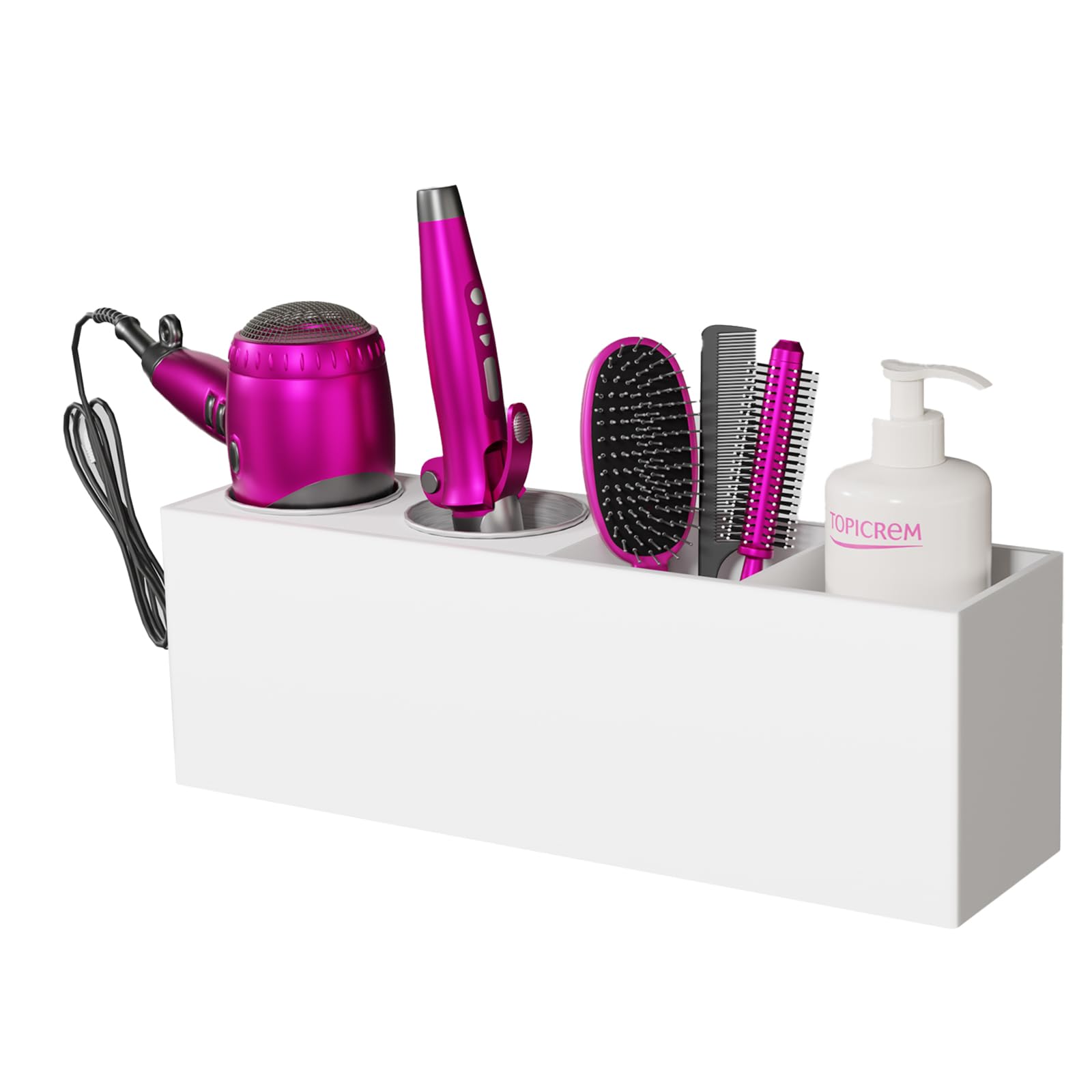 ZASIMO Wall Mount Hair Tool Organizer - 4mm Thick Acrylic With 2 Steel Cups For Dryer, Curling Iron - View #7