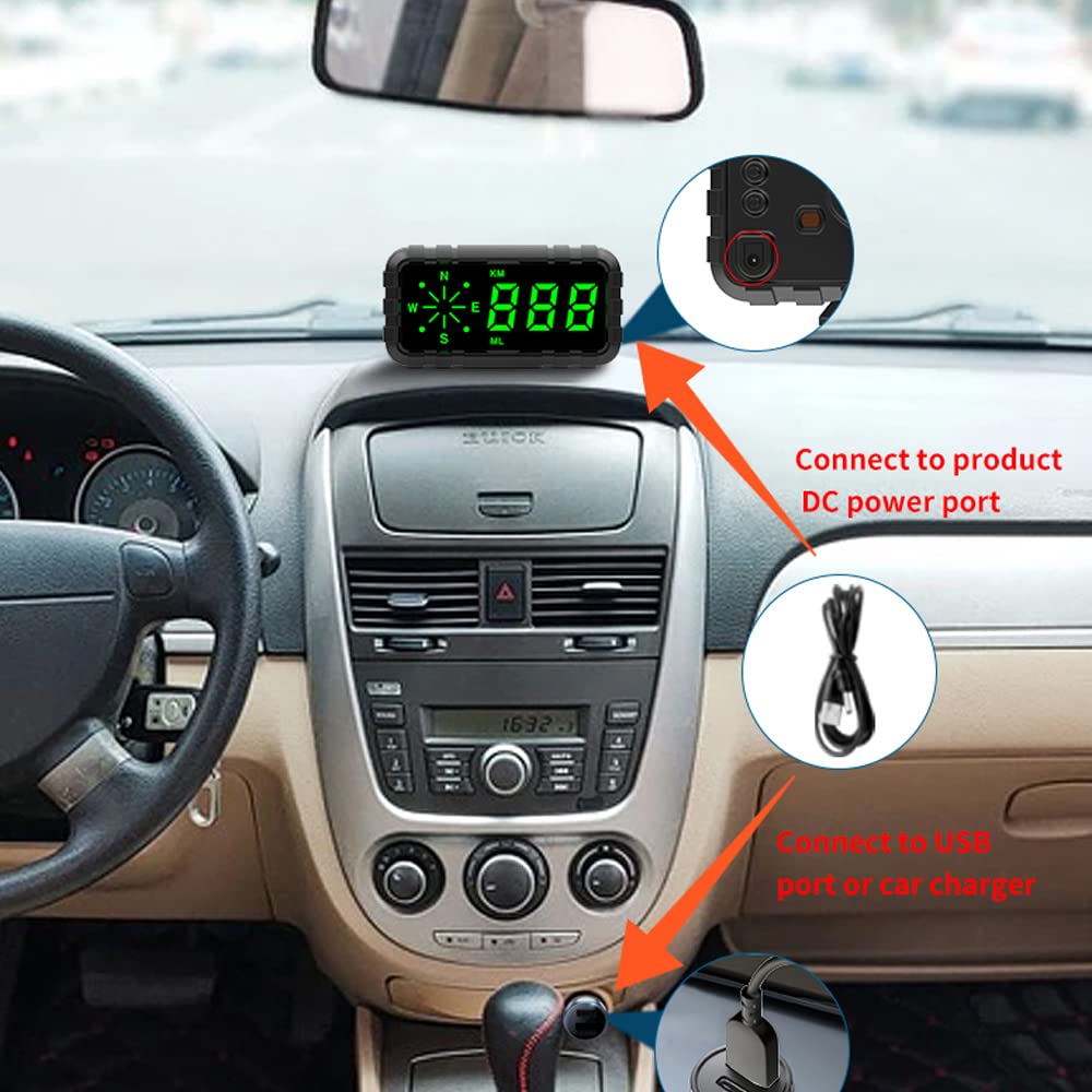 Car Headup Display GPS Digital Speedometer Compass with 4.2 Inch LED Display Support Overspeed Alarm Fatigue Driving Reminder Light Sensing for Car Truck SUV Motorcycle