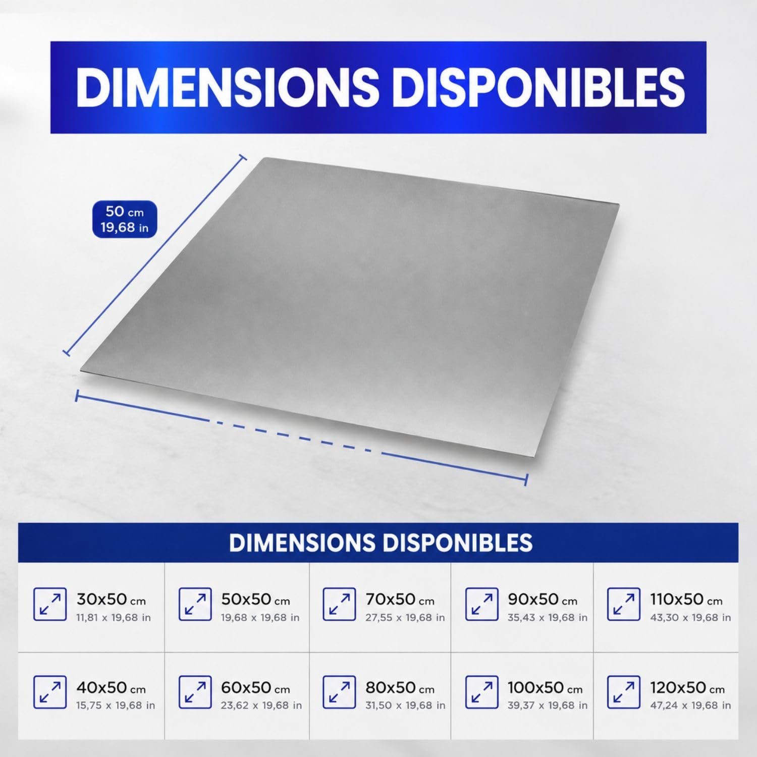 INOXLM Plaque Inox Cuisine 120x50cm en acier Inoxydable, Planche a decouper inox différentes tailles pour Cuisine, Bar, Restaurant Planche à Pétrir Inox pour Pain et Pizza