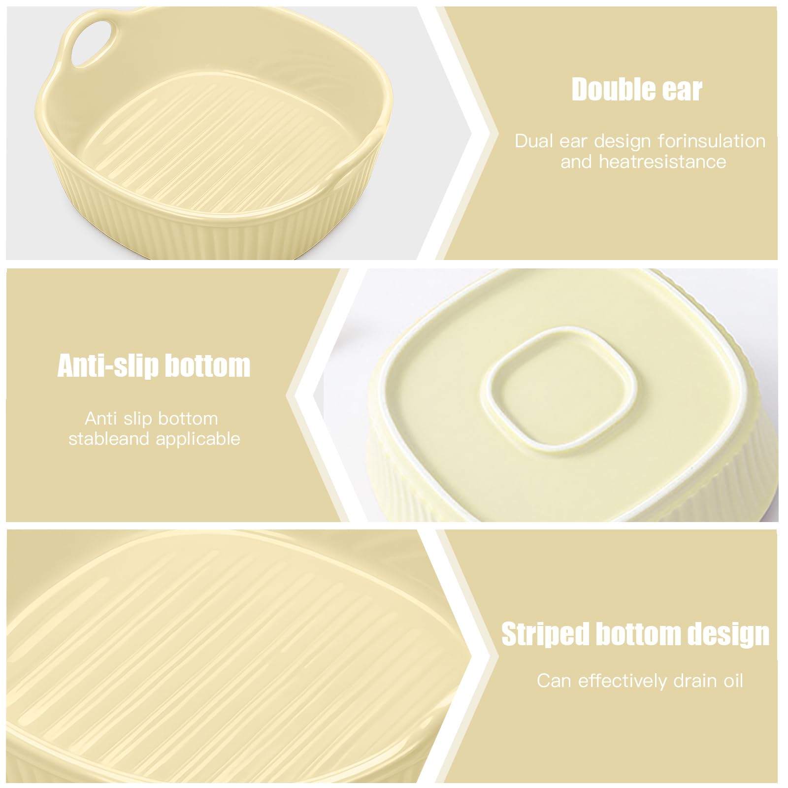 Plat à gratin rond en céramique pour friteuse à air chaud 18,5 x 16,5 x 5,5 cm | Moule à lasagnes et à lasagnes coloré | Moule en céramique avec poignées pour four à micro-ondes (gel de lait 650 ml)