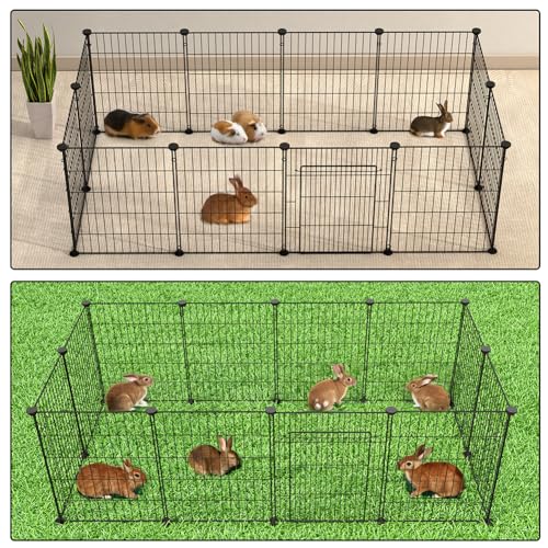 BAKAJI Zaun mit Tür für kleine Haustiere, personalisierbar, aus Metall, modularer Zaun für Meerschweinchen, Hamster, Kaninchen, Chinchillas, Innen- und Außenbereich (110 x 75 x 49)